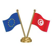 European Union and Tunisia table flags. vector