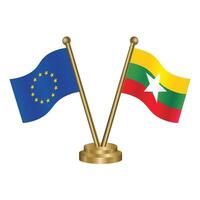 European Union and Myanmar table flags. vector