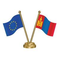 European Union and Mongolia table flags. vector