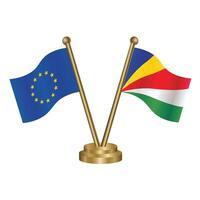 European Union and Seychelles table flags. vector