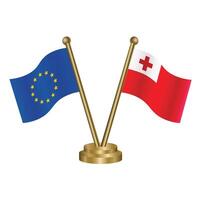 European Union and Tonga table flags. vector