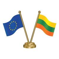 European Union and Lithuanian table flags. vector