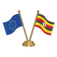 European Union and Uganda table flags. vector