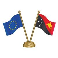 European Union and Papua New Guinea table flags. vector