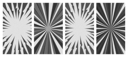 Set of comic book pages with black lines isolated on background. Template with flash explosion rays effect texture. illustration vector