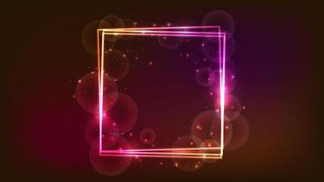 Neon square frame with shining effects and sparkles vector