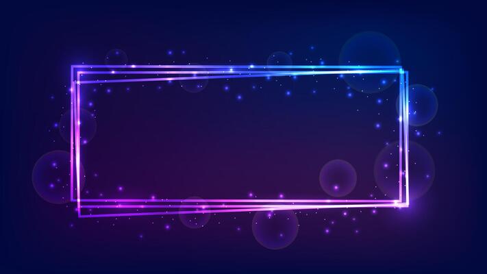 Neon rectangular frame with shining effects and sparkles