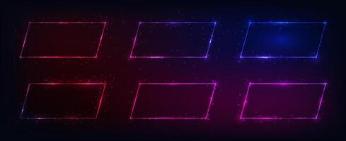 Set of six neon frames with shining effects vector