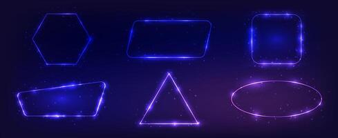 Set of six neon frames with shining effects vector