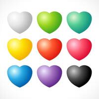 Set of 3 D colorful hearts. Creative icons. Isolated symbol. Graphic template. Sticker design. Coloured frame with copy space. Decorative elements. Clip art concept. Cute heart shapes. Holiday decor. vector