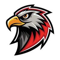 This illustration features a cartoon-style eagle head mascot with a red and black color scheme. vector