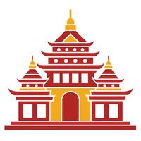 A simple illustration of a traditional pagoda temple with red walls, yellow trim, and a large archway. vector
