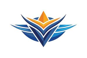 This modern abstract logo features a blue star with a yellow tip, surrounded by blue wings. The design is simple yet dynamic, evoking movement. vector