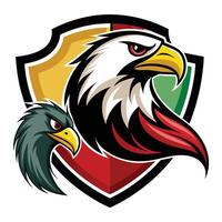 This is a mascot logo featuring an eagle and a hawk inside a shield with colorful details and a white background. vector
