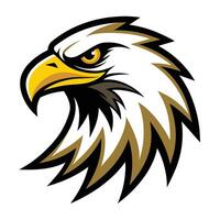 A cartoon-style illustration of an eagle head with a yellow beak, white feathers, and a sharp gaze. Ideal for sports logos and mascots. vector