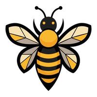 A cartoon illustration of a honey bee with black and yellow stripes and large wings. The bee is facing the viewer with its wings spread out. vector