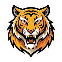 A close-up digital illustration of a tigers head, featuring sharp teeth and a menacing expression. vector