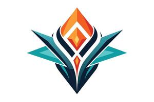 A stylized geometric design featuring a central orange diamond shape surrounded by teal and black shapes. The design has a modern and abstract feel. vector
