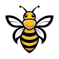 A cartoon illustration of a bee with large wings and black stripes, drawn against a white background. vector