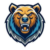A digitally illustrated head of a grizzly bear with an aggressive expression, featuring sharp teeth and a wide open mouth. vector