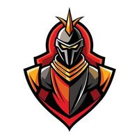 A digital illustration of a knight wearing red and gold armor, facing forward. vector