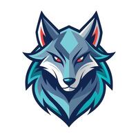 A stylized wolf head with a blue and red color scheme. This is a digital illustration and is not a photograph. vector