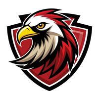 This is a graphic illustration of an eagles head with a red and black shield shape behind it. vector
