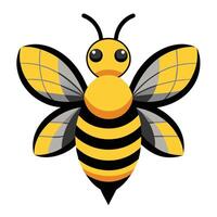 A cartoon illustration of a bee with black and yellow stripes and grey veined wings. The bee has large black eyes and a yellow body. vector