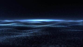 Digital particle waves emit light and flow of data points, big data visualization, futuristic or technological abstract particle background. Seamless loop animation. video