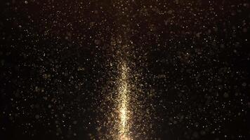 Animation of abstract glowing golden glitter particles. Flight of bright dots and particles on a black background. seamless loop. video