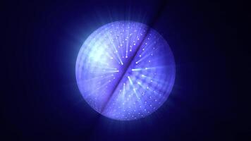 Abstract round sphere of shiny pink and blue particles of magical glow on a dark background, energy ball of bright dots, movement of a spherical ball video