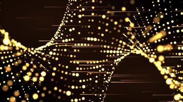 Abstract background of gold swirl lines of glitter particles, bright colored wavy background, wave movement and light stripes of gold and dust particles video