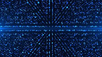 Bright glowing laser lines from doc and particles with the effect of blurring the background space. Glitter and beautiful bokeh particles. seamless loop video