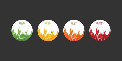 Hot spicy level label design template with fire combination ,premium vector