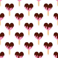 Seamless pattern. Ice cream with chocolate, in shape of heart. Summer time sweet food background. flat illustration. vector