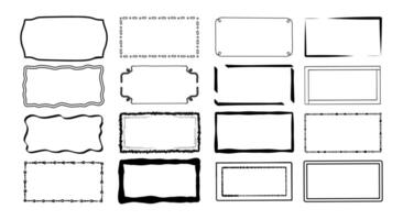 Set of simple frames doodle different style. Curve borders pencil effect grunge line, Isolated on white background. For scrapbooking vector