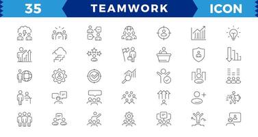 Business teamwork, Teamwork line icons set. Businessman outline icons collection. Work group and human resources. team building, work group and human resources minimal thin line web icon set. vector