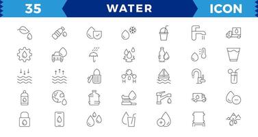 water linear icon collection real estate.Set of outline water icons. Minimalist thin linear web icon set. Drop Water, Mineral Water, Low and High Tide, Shower, Plastic Bottle and Glass. vector
