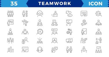 Business teamwork, Teamwork line icons set. Businessman outline icons collection. Work group and human resources. team building, work group and human resources minimal thin line web icon set. vector