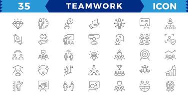 Business teamwork, Teamwork line icons set. Businessman outline icons collection. Work group and human resources. team building, work group and human resources minimal thin line web icon set. vector