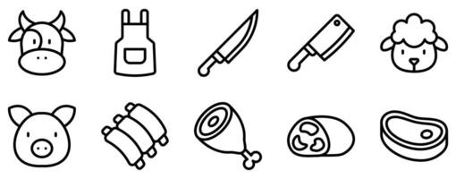 Butcher Icon Set A Sleek Line Style Collection for Meat Lover vector