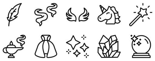 Magic and Fairy Tale Icon Set Enchanting Line Style Collection vector
