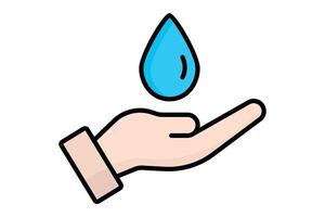 Save water icon. hand with water drop . icon related to conservation. colored outline icon style. conservation elements illustration vector