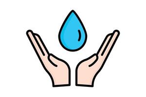Save water icon. hand with water drop . icon related to conservation. colored outline icon style. conservation elements illustration vector