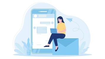 Send messages via smartphone and laptop flat design animation video