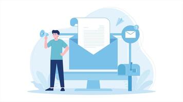 Marketing strategies via online newsletter flat design animation video