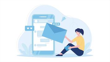 Send messages via smartphone and laptop flat design animation video