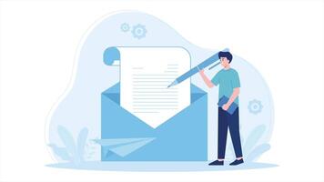 A man sends documents via email flat design animation video