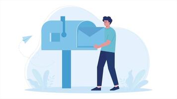 A man sends a letter through the mailbox flat design animation video
