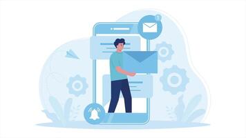 Send messages via smartphone and laptop flat design animation video